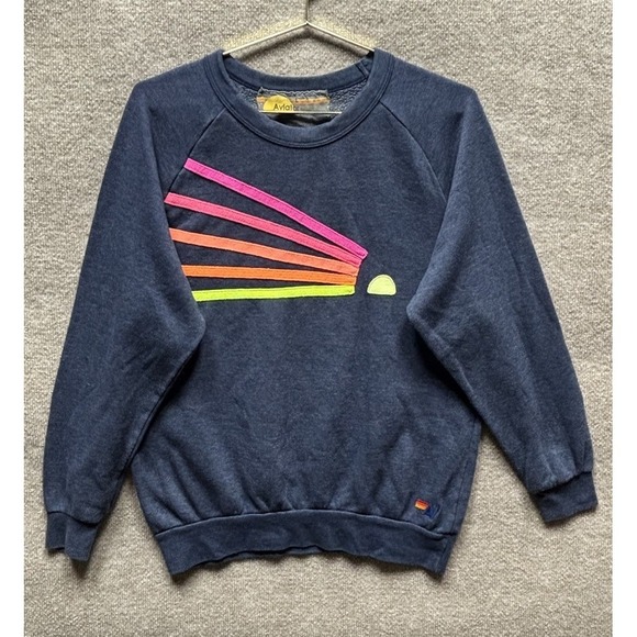 Aviator Nation Tops - Aviator Nation Daydream Sweatshirt Women Large Blue Pullover Rainbow Relaxed Fit